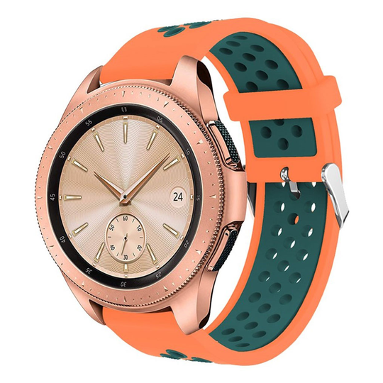 Samsung Galaxy Watch (42mm) Ontto kaksisävyinen silikooni muovinen kellon vaihto ranneke - Oranssi/ Tumman Vihreä