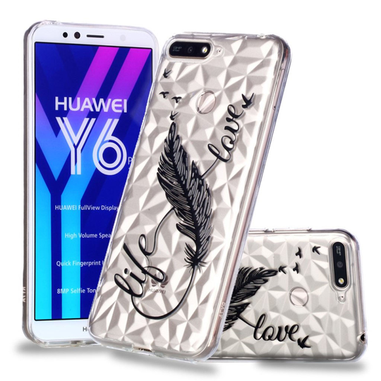 Huawei Honor 7A Kohokuvioitu 3D Timantti Rakenne Pinatinen Kova Muovinen Takasuoja Kuori - Sulkakynä