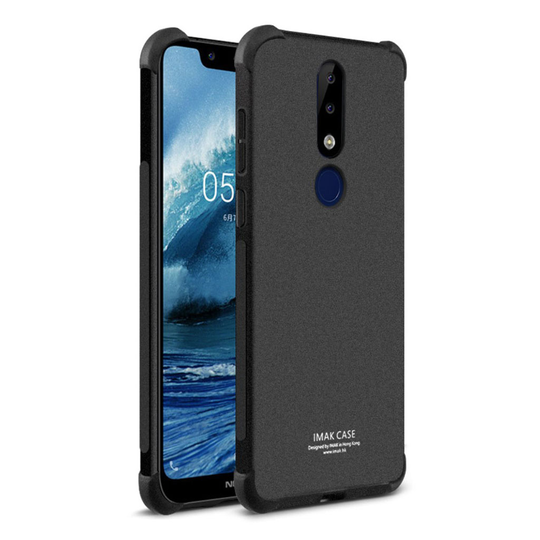 Nokia 5.1 IMAK silikoni muovinen joustava ja pehmeä suojakuori kulma vahvisteilla - Matta Musta