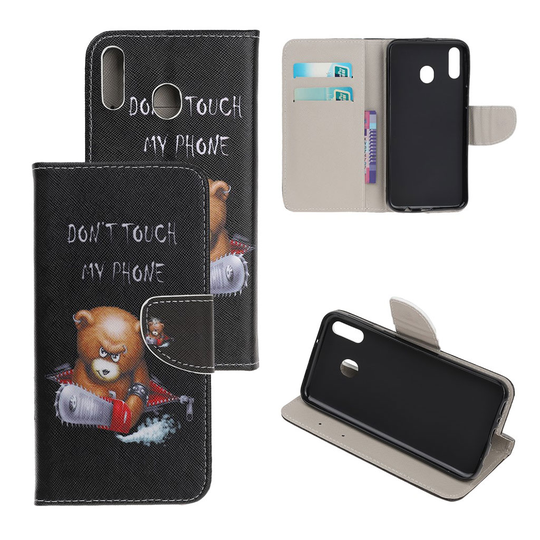Samsung Galaxy A40 cross texture leather case - Angry Bear and It's Warning