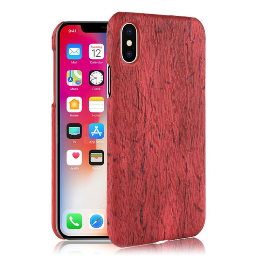 iPhone Xr Puun Rakenne Pintainen Synteetti Nahkainen Muovi Takasuoja Kuori - Punainen