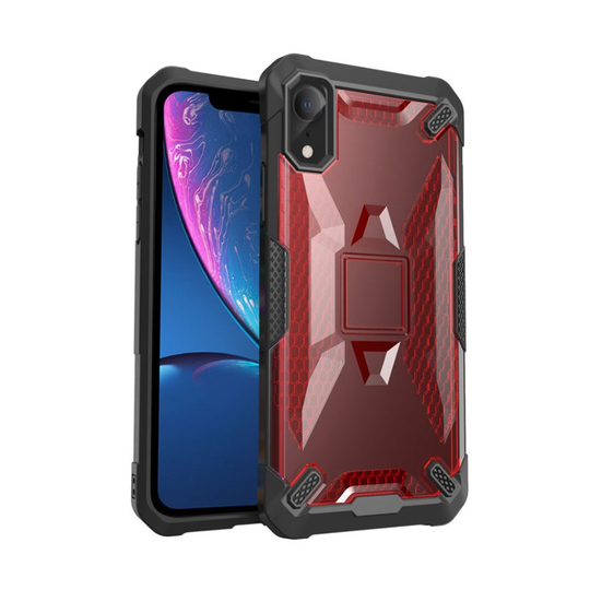 iPhone Xr iskukestävä hybriidi muovinen takasuoja kuori - Musta/ Punainen