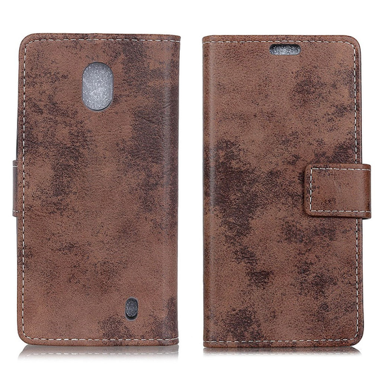 Nokia 1 Vintage Tyylinen Seisova PU Nahkainen lompakko Suoja Kotelo - Ruskea