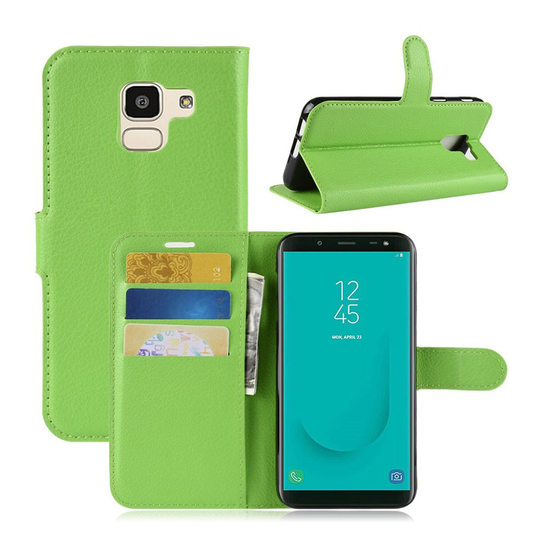 Samsung Galaxy J6 Liitsihedelmän Jyvä PU Nahka Lompakko Suoja kotelo - Vihreä