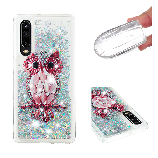 Huawei P30 glitteri puuteri suojakotelo - Pöllö