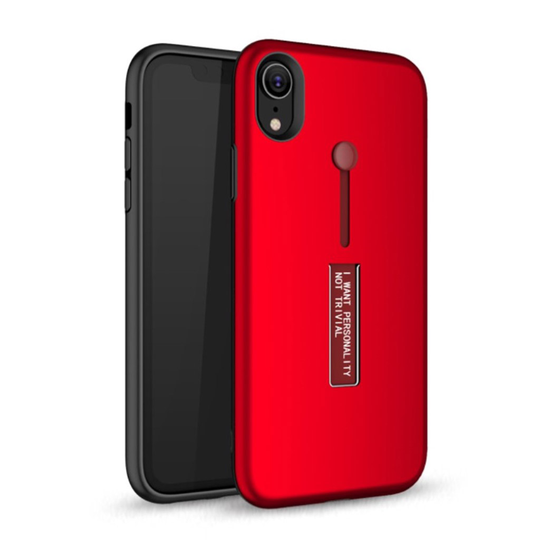 iPhone 9 Plus Hybriidi Muovinen Takasuoja Kuori Sorminarulla Ja Jalkatuella - Punainen