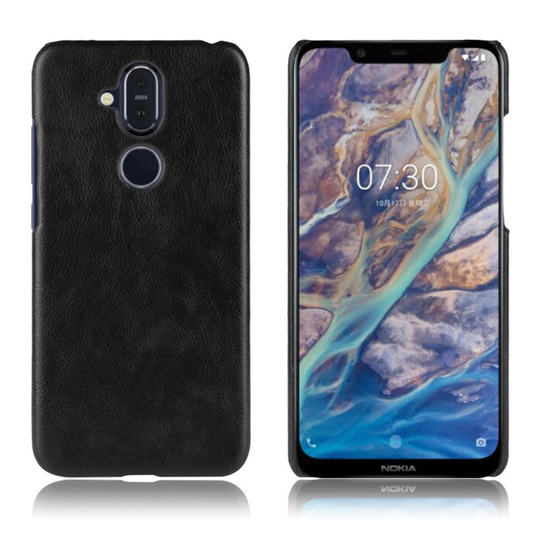 Nokia 8.1 litsi nahkainen Suojakotelo - Musta