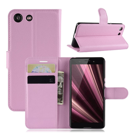 Sony Xperia XZ4 Compact litsi pintainen nahkainen flip suojakotelo - Pinkki