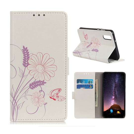 Samsung Galaxy A50 pattern printing leather case - Butterfly and Flower