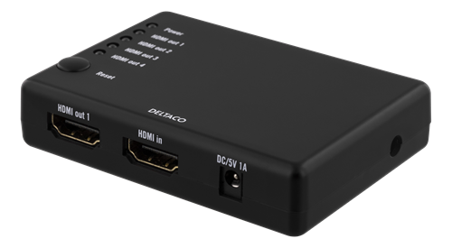 HDMI-jakaja, 1 HDMI-tulo, 4 HDMI-lähtöä, 6,75 Gbit/s, 1920 X 1080 Taajuudella 60 Hz, Musta