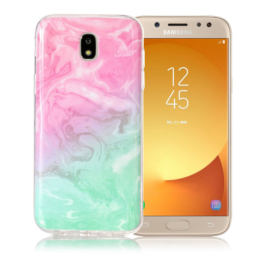 Samsung Galaxy J5 (2017) Marmori Kuviollinen IMD Geeli TPU Takasuoja Kuori - Pinkki/ Cyaani