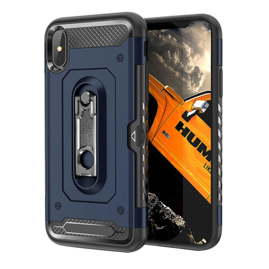 iPhone 9 Plus Kova Muovinen Hybriidi Takasuoja Kuori Jalkatuella - Sininen