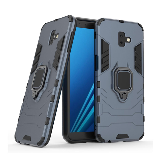 Samsung Galaxy J6 Plus (2018) hybriidi takasuoja kuori muovista missä magneetti ja sormirengas - Tumman Sininen