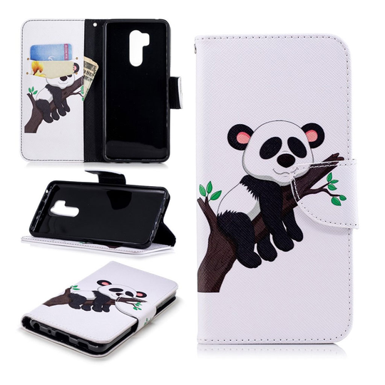 LG G7 ThinQ kuvioitu nahkainen suojakotelo - Panda Kiipeää Puuhun