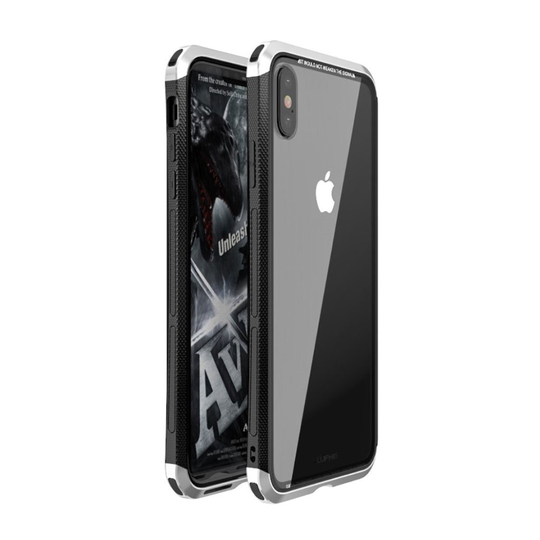 iPhone XS LUPHIE läpnäkyvä hybriidi suojakuori lasista metallista ja muovista - Hopea