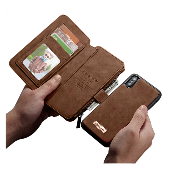 iPhone Xs Max CASEME 2in1 irrotettava lompakko mallinen suojakotelo useilla kortti paikoilla - Ruskea