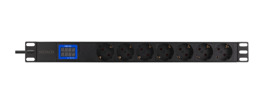 19" Virtapaneeli, 7 Pistorasiaa, 2500 W, CEE 7/3, Digitaalinen Virta- Ja Jännitemittari, Musta