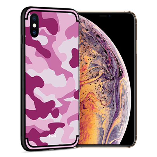 iPhone Xs Max NXE kamo pinta kuviollinen hybriidi muovinen takasuoja kuori - Pinkki