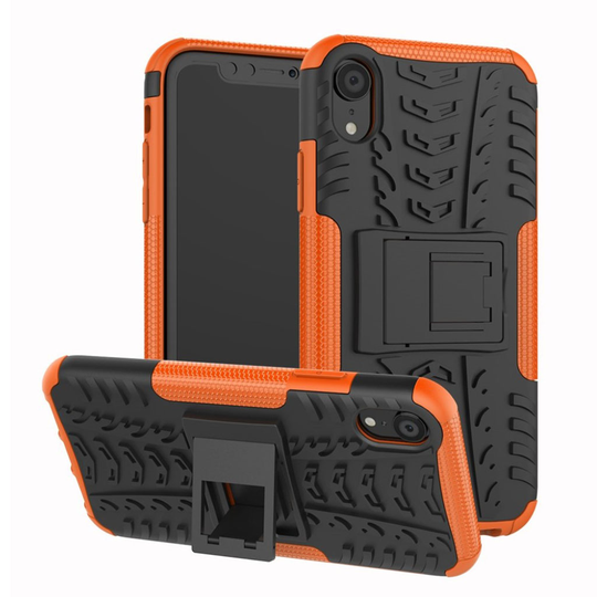 iPhone 9 Renkaan Rakenne Pintainen Hybriidi Muovi Takasuoja Kuori Jalkatuella - Oranssi