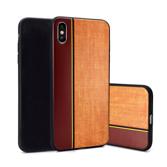 iPhone XS kaksisävyinen farkku kangas rakenne silikooni muovinen takasuoja kuori - Ruskea/ Khaki