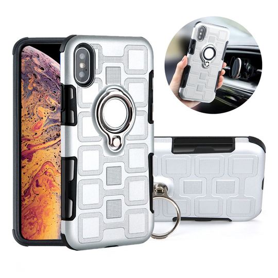 iPhone Xs Max Iskukestävä hybriidi muovinen takasuoja kuori magneetilla - Hopea