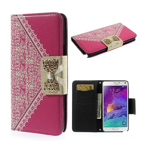 Bowknot (Kuuma Pinkki) Samsung Galaxy Note 4 Nahkakotelo