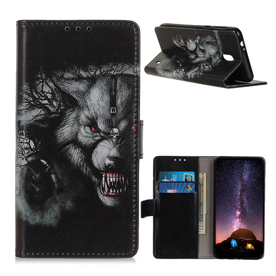 Nokia 1 Plus folio leather case - Fierce Wolf