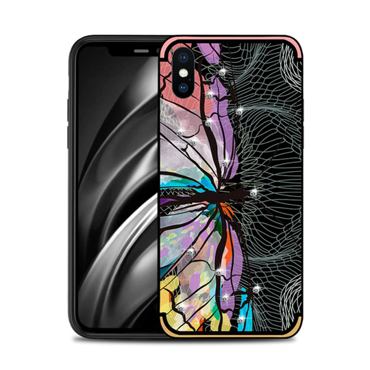 iPhone Xs Max NXE sudenkorento kuviollinen silikooni muovinen takasuoja kuori missä tekojalokivet - Pinkki