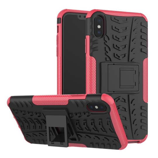 iPhone Xs Max Karu hybriidi muovinen takasuoja kuori jalkatuella - Ruusu