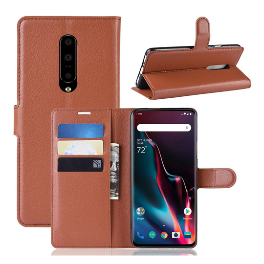 OnePlus 7 Pro litchi leather case - Brown