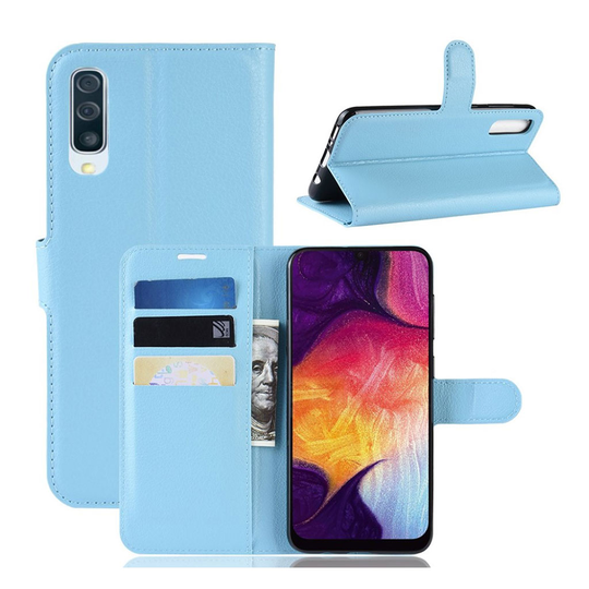 Samsung Galaxy A50 litsi nahkainen suojakotelo - Vaaleansininen