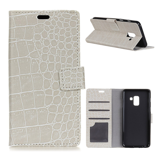 Samsung Galaxy A6 Vintage Krokotiili Rakenne Nahka Lompakko Kuori - Valkoinen