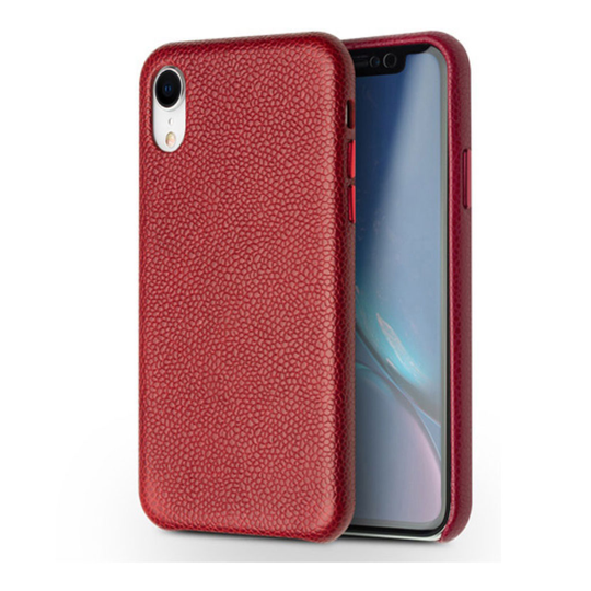 iPhone Xr QIALINO delicate liitsihedelmä jyvä rakenteinen aito nahkainen muovi suojakuori - Punainen