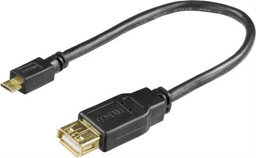 USB-adapteri Tyyppi A Na - Tyyppi Micro B Ur, OTG, Kullatut Kontaktit, Johtimet Puhdasta Kuparia, 0,
