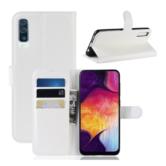 Samsung Galaxy A50 litsi nahkainen suojakotelo - Valkoinen