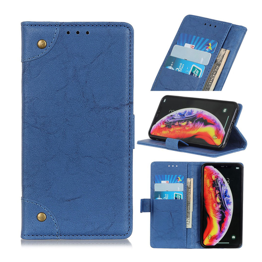 OnePlus 7 Pro rivet décor retro leather case - Blue