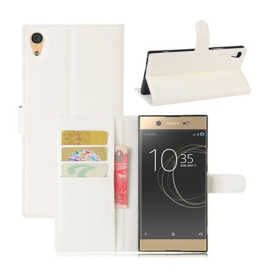 Sony Xperia XA1 Ultra Litsi Pintainen Nahkakotelo Lompakko - Valkoinen