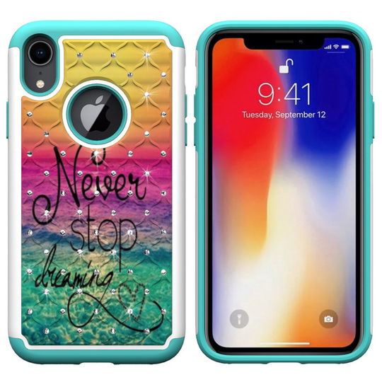 iPhone Xr Kuviollinen tekojalokivi koristeltu hybriidi muovinen takasuoja kuori - Motivaatio Teksti