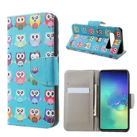 Samsung Galaxy S10 risti pintainen nahkainen flip suojakotelo - Suloiset Pöllöt
