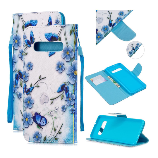Samsung Galaxy S10 Plus pattern leather case - Blue Flower and Butterfly