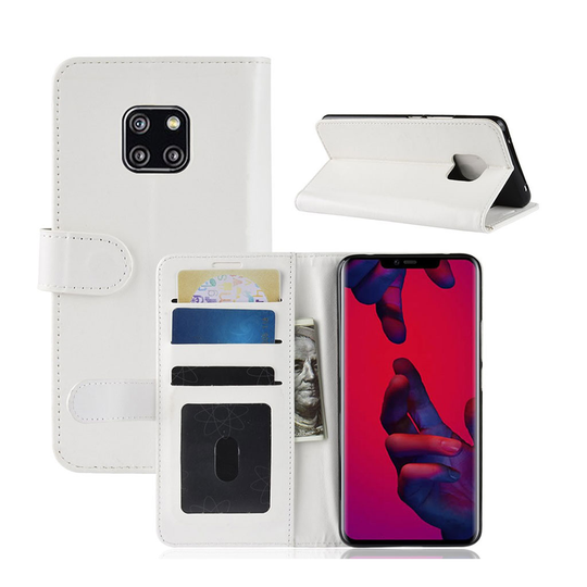 Huawei Mate 20 Pro villihevos rakenne pintainen synteetti nahkainen lompakko suojakotelo kortti paikoilla - Valkoinen
