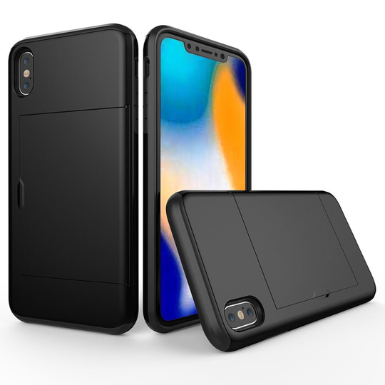 iPhone 9 Hybriidi Muovinen Takasuoja Kuori Kortti Paikalla - Musta