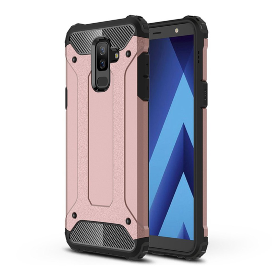 Samsung Galaxy A6 Plus Armor Guard Muovi ja TPU Hybriidi Takaosa Suoja Kuori - Ruusu Kulta