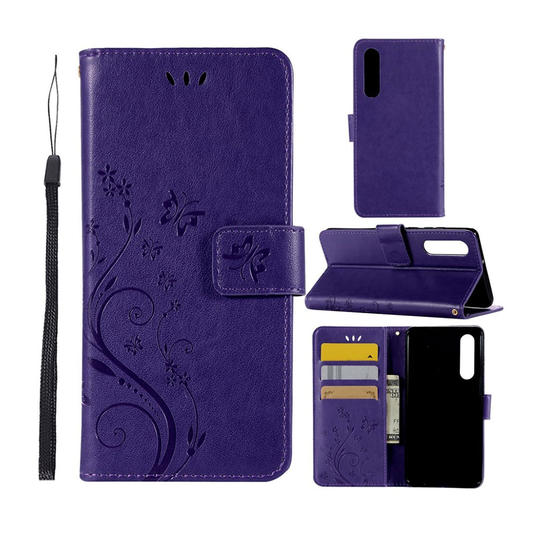 Huawei P30 painettu Perhonen Kukka nahkainen flip suojakotelo - Violetti