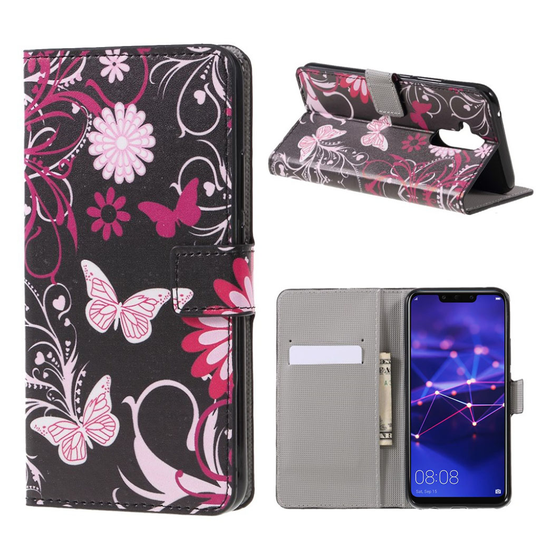 Huawei Mate 20 Lite kuviollinen synteetti nahkainen lompakko suojakotelo - Kukat Ja Perhoset