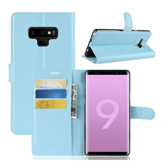 Samsung Galaxy Note9 Liitsihedelmä Jyvä Pinnoitettu Synteetti Nahkainen Lompakko Suojakotelo - Sininen