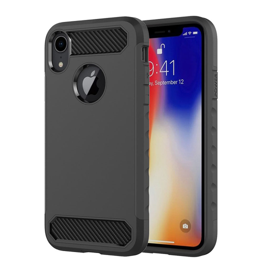 iPhone 9 Hiilikuitu Harjattu Hybriidi Muovinen Takasuoja Kuori - Musta