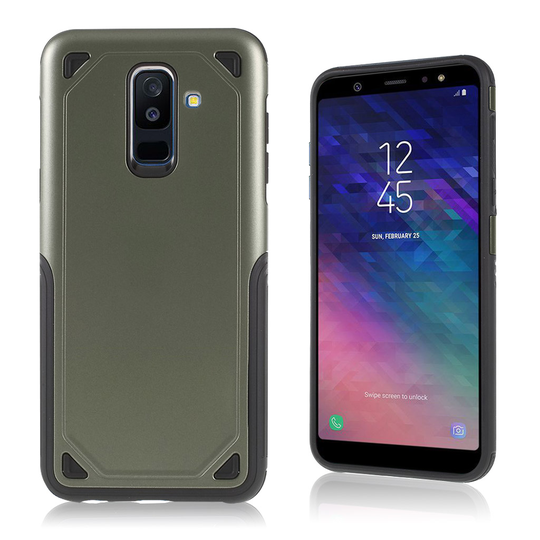 Samsung Galaxy A6 Plus PC ja TPU Karu Pintainen Takaosa Suojakuori - Khaki Vihreä