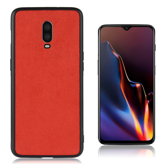 OnePlus 6T retro kangas pinnoitettu hybriidi muovinen takasuoja kuori - Punainen