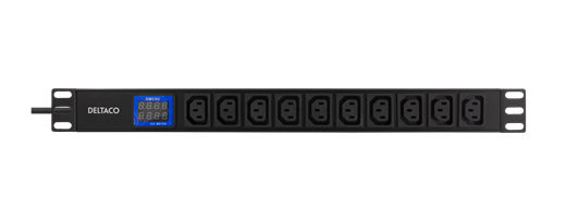 19" Virtapaneeli, 10 Pistorasiaa, 2500 W, C13, Digitaalinen Virta- Ja Jännitemittari, Musta